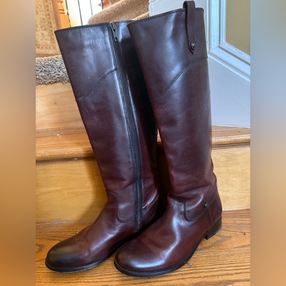 Frye Melissa Tab Tall Brown Leather Riding Boots - Picture 4 of 7